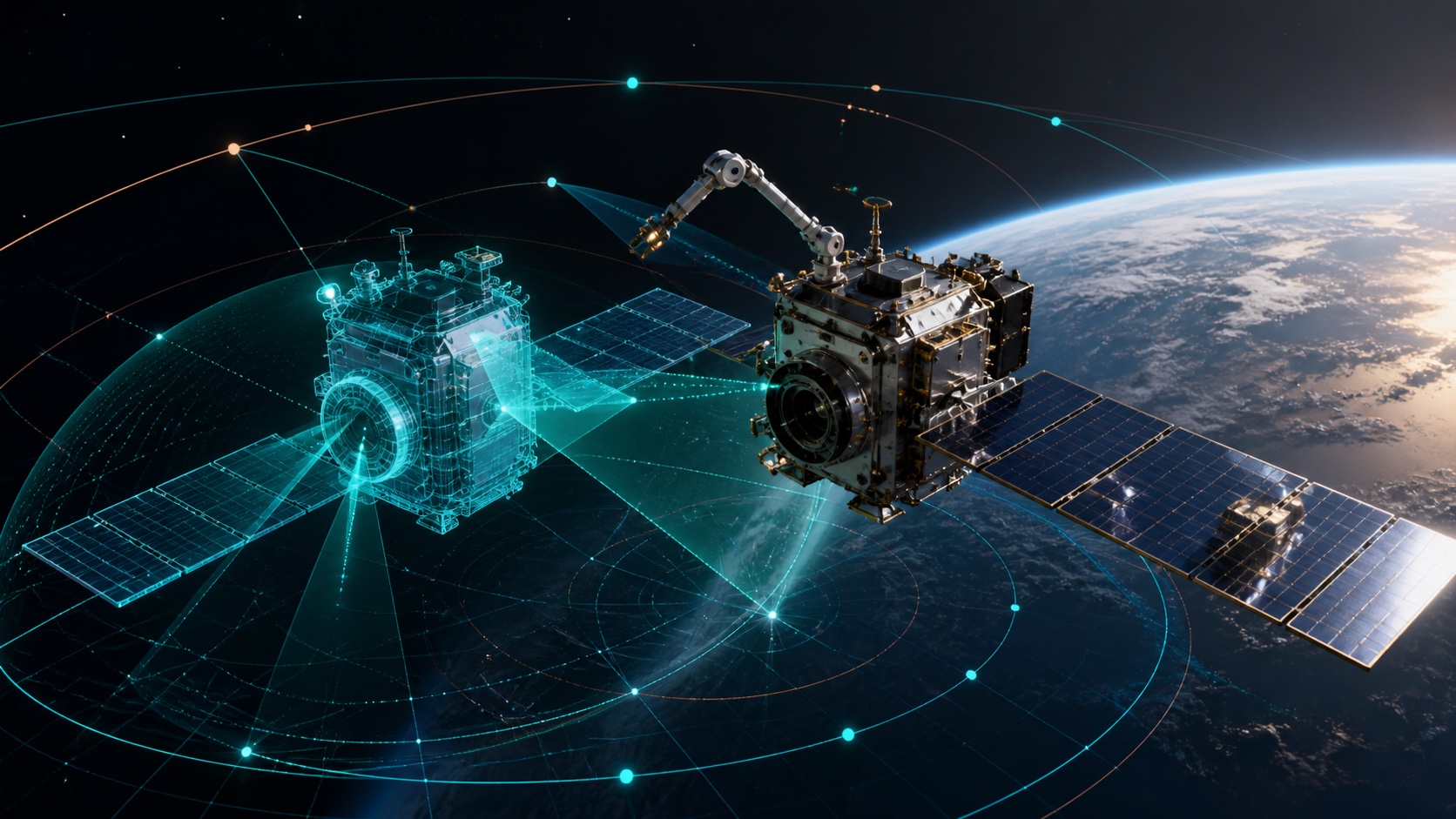 Generic digital twin and spacecraft simulation visualization above Earth